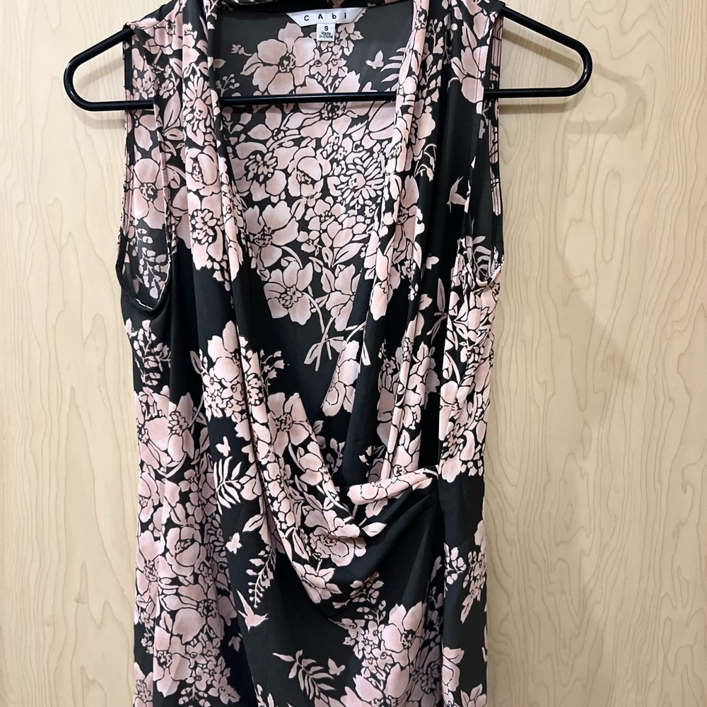 CAbi Brown and Light Pink Draped Sleeveless Tank Top